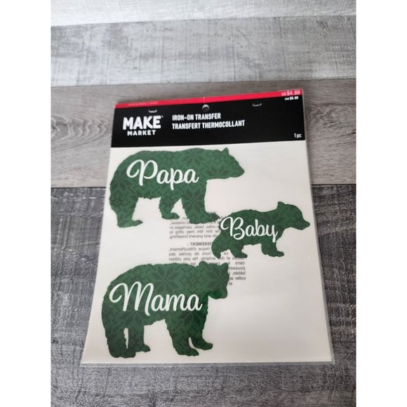 Christmas Iron-on Transfers - Mama Papa and Baby Bear - Green Plaid - DIY Crafts - Picture 1 of 5
